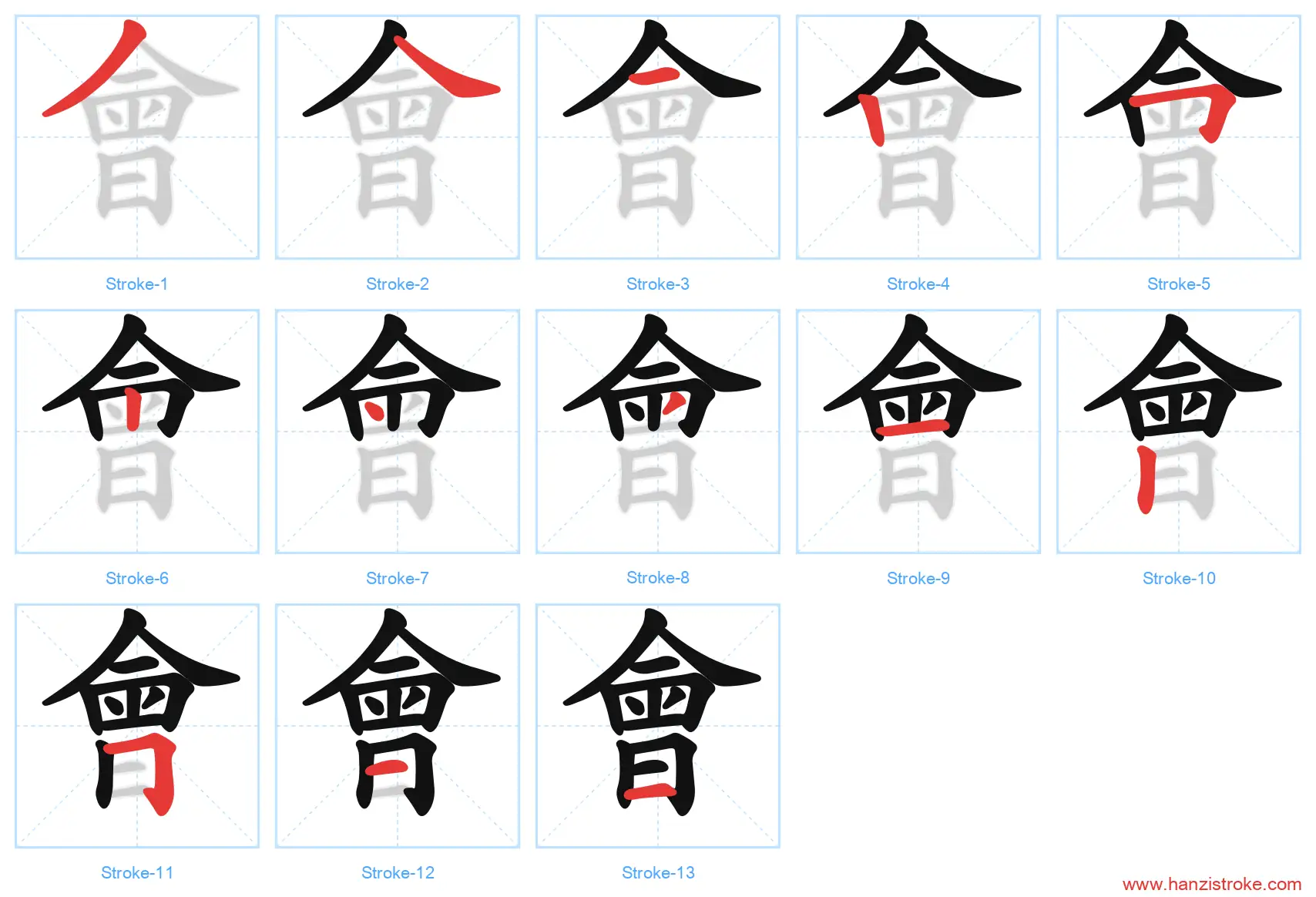 會 traditional stroke order diagram