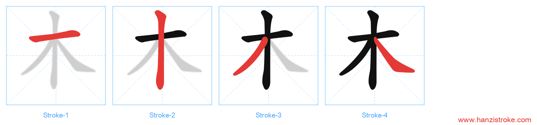 木 stroke order diagram