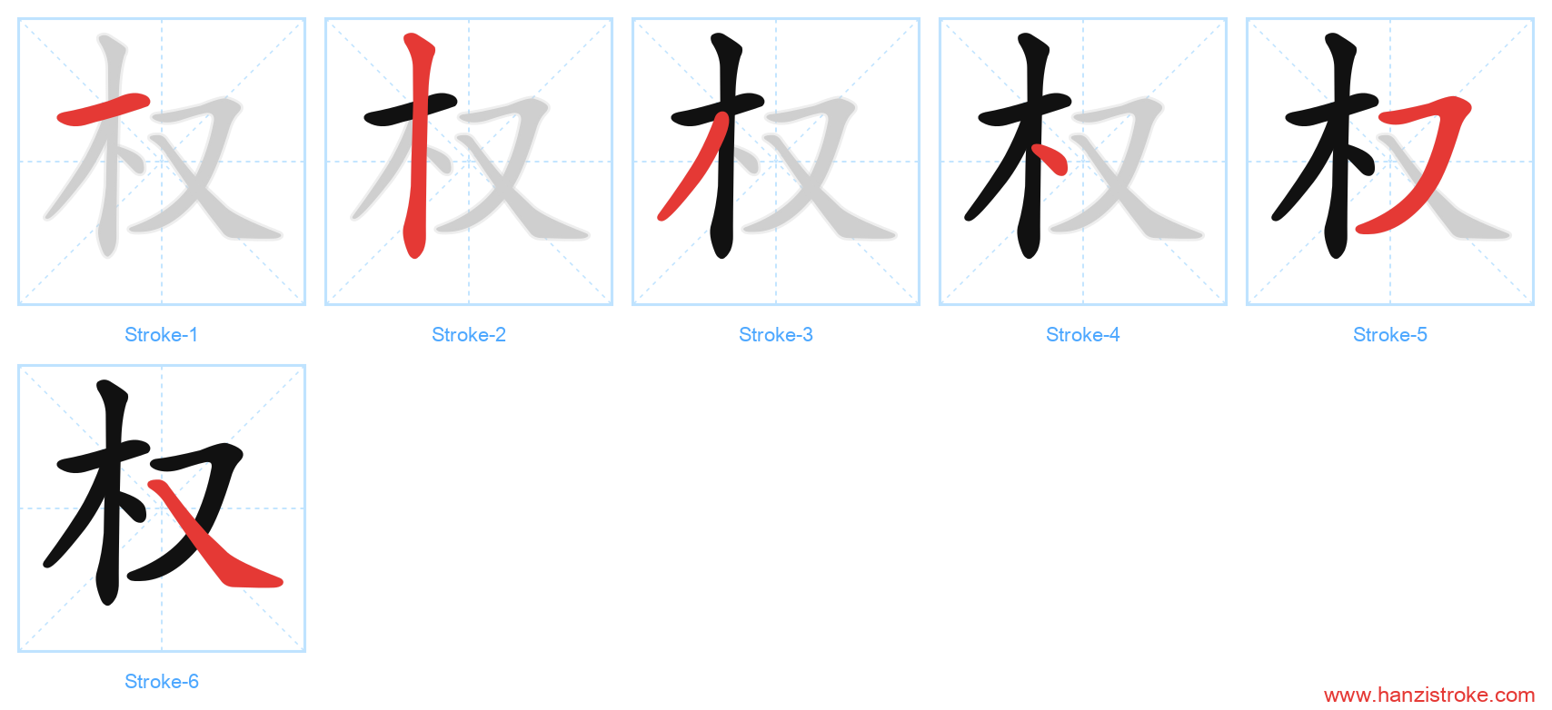 权 stroke order diagram
