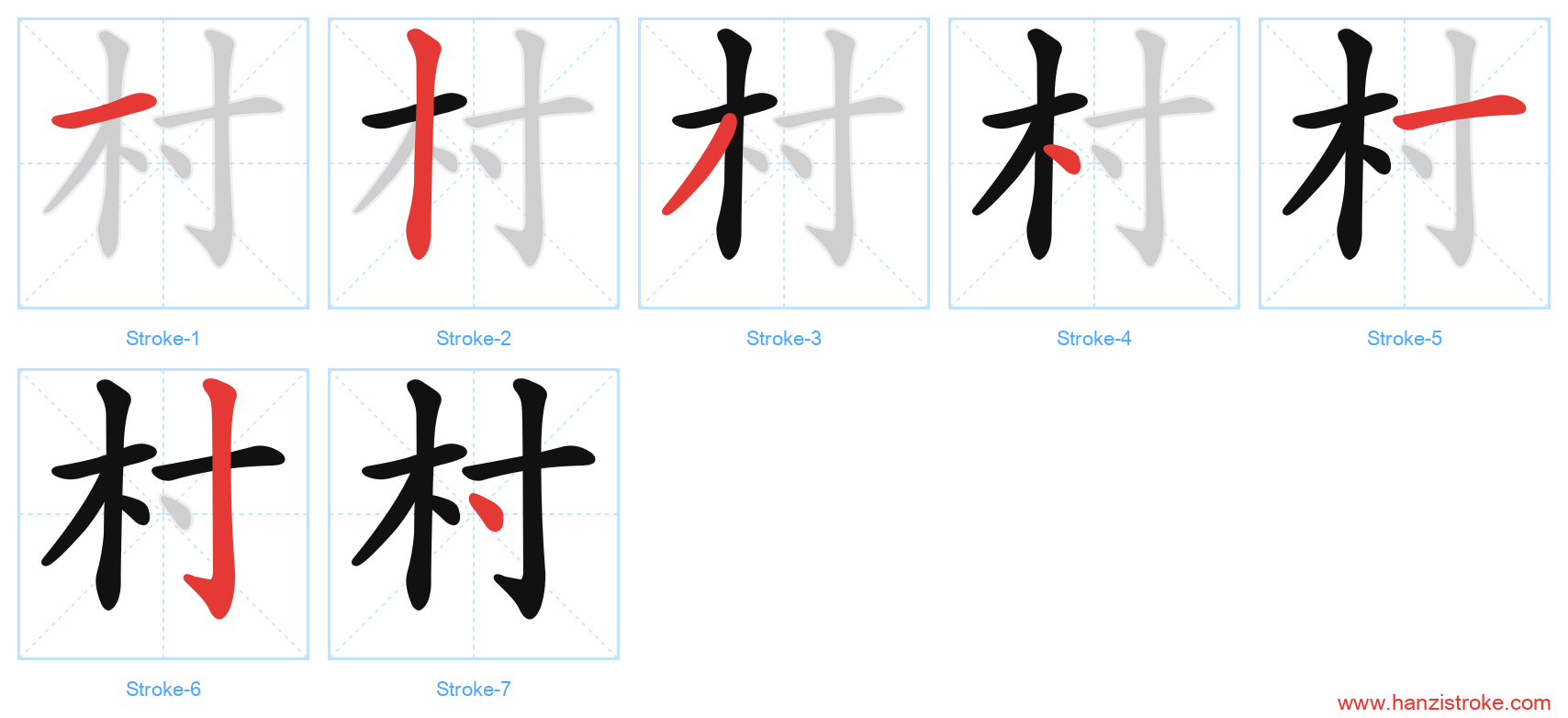 村 stroke order diagram