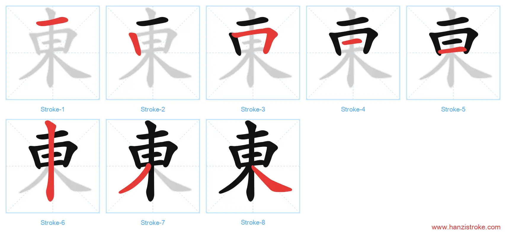 東 traditional stroke order diagram