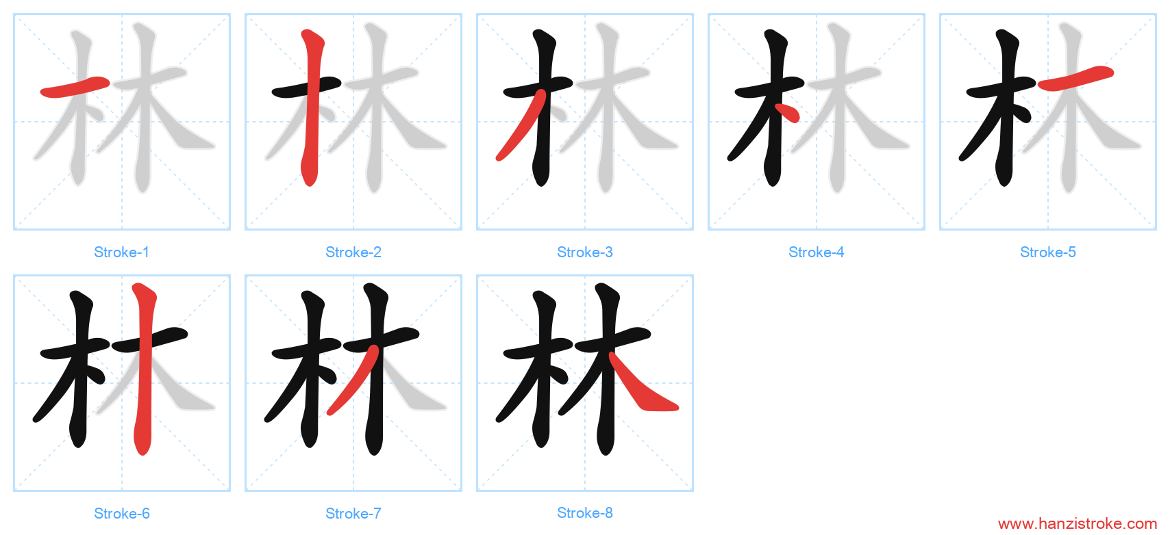 林 stroke order diagram