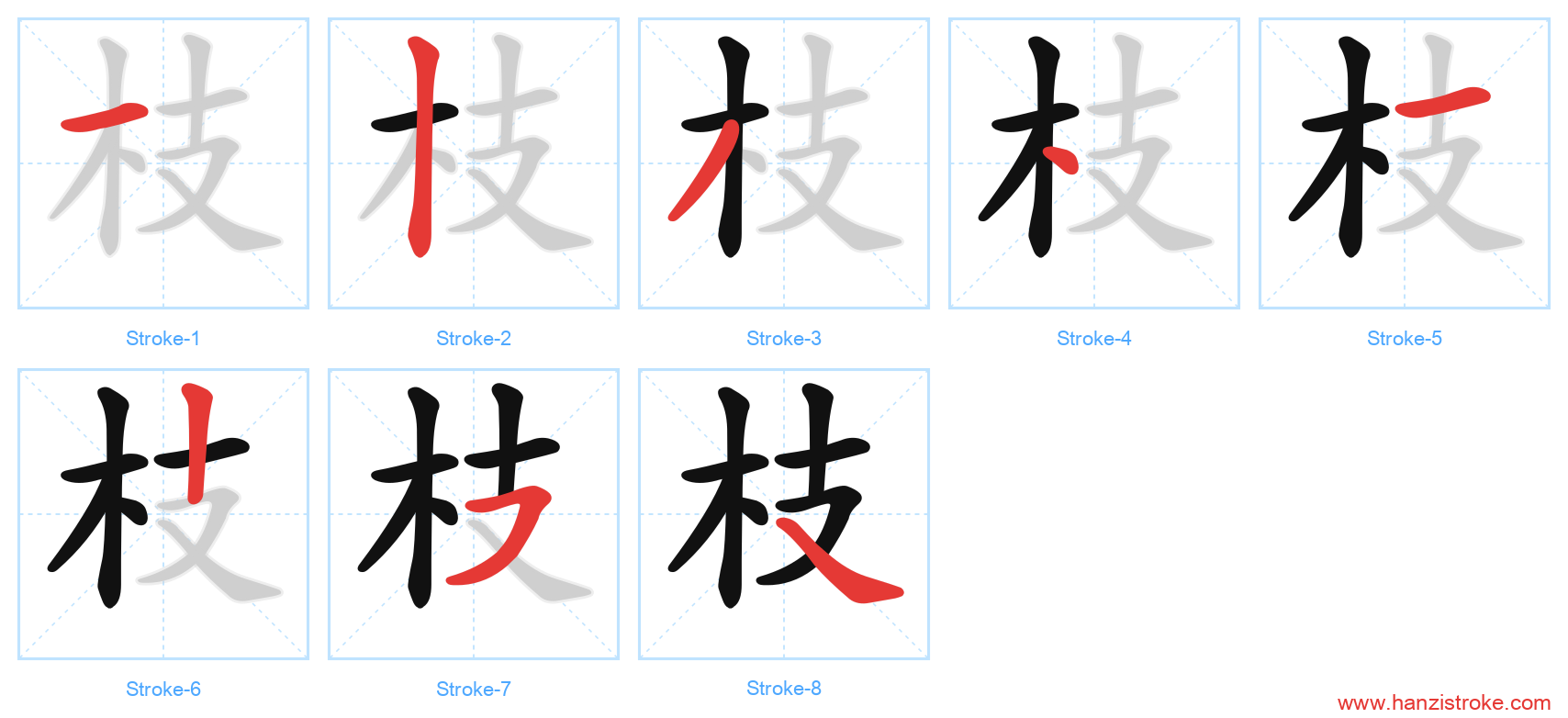 枝 stroke order diagram