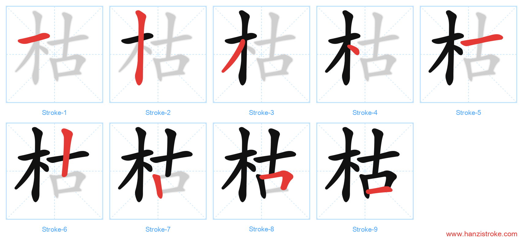 枯 stroke order diagram