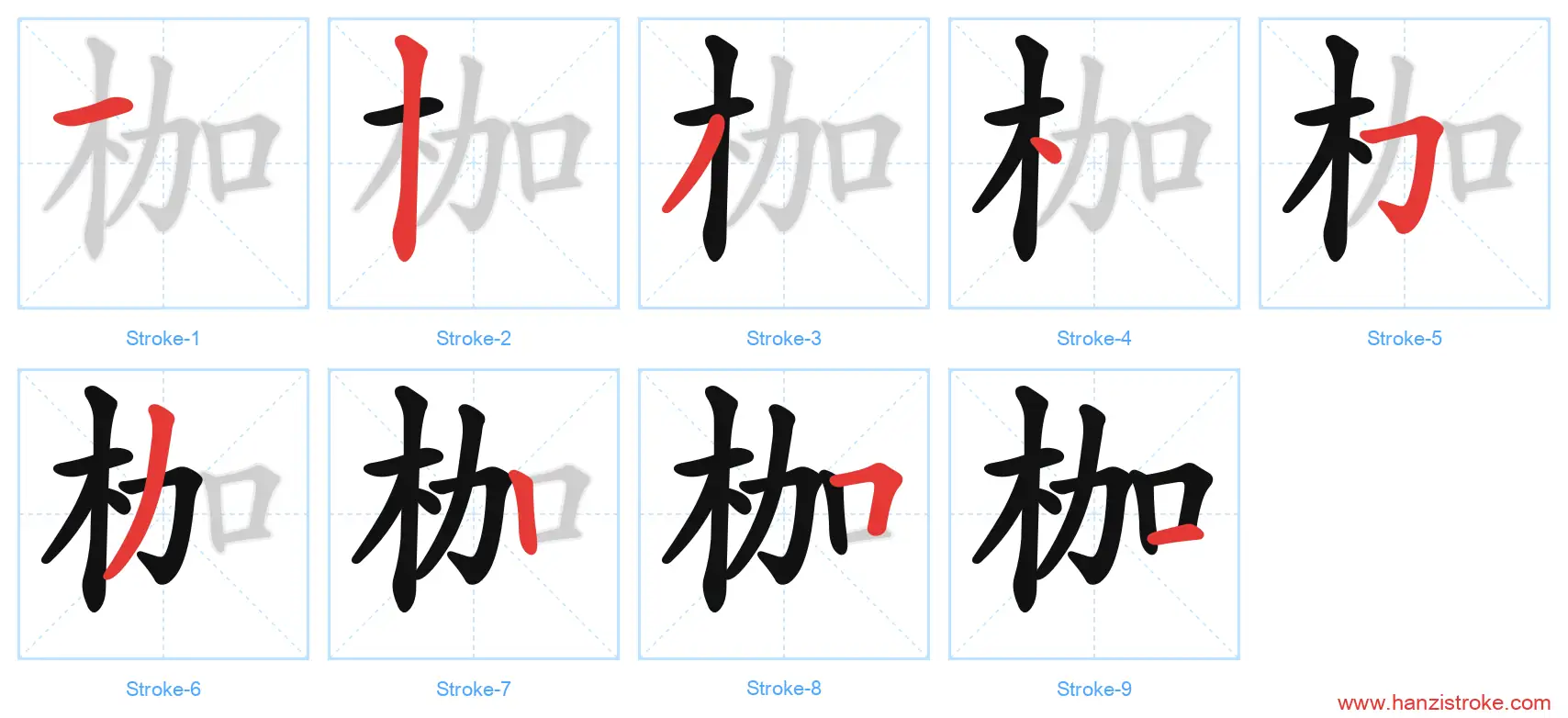 枷 stroke order diagram
