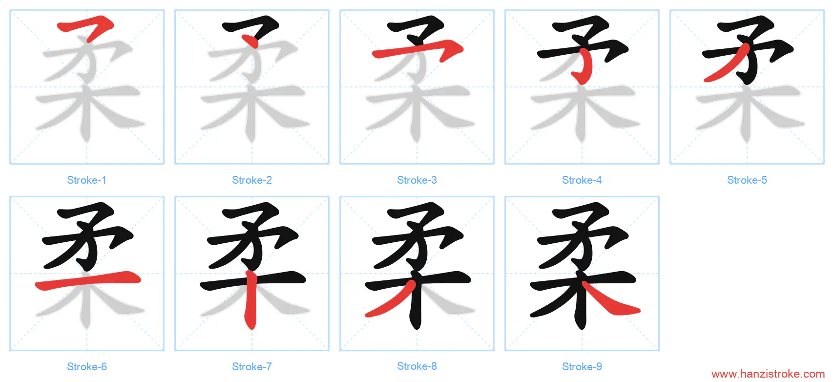 柔 stroke order diagram