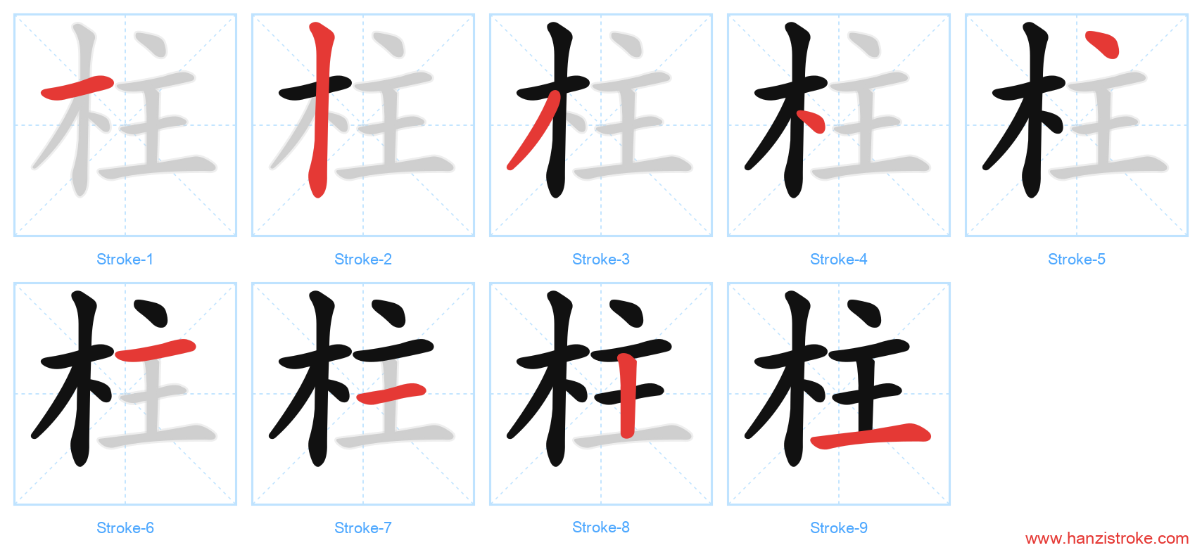 柱 stroke order diagram