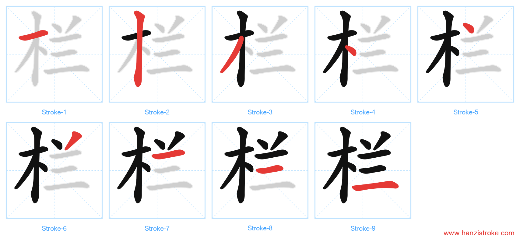 栏 stroke order diagram