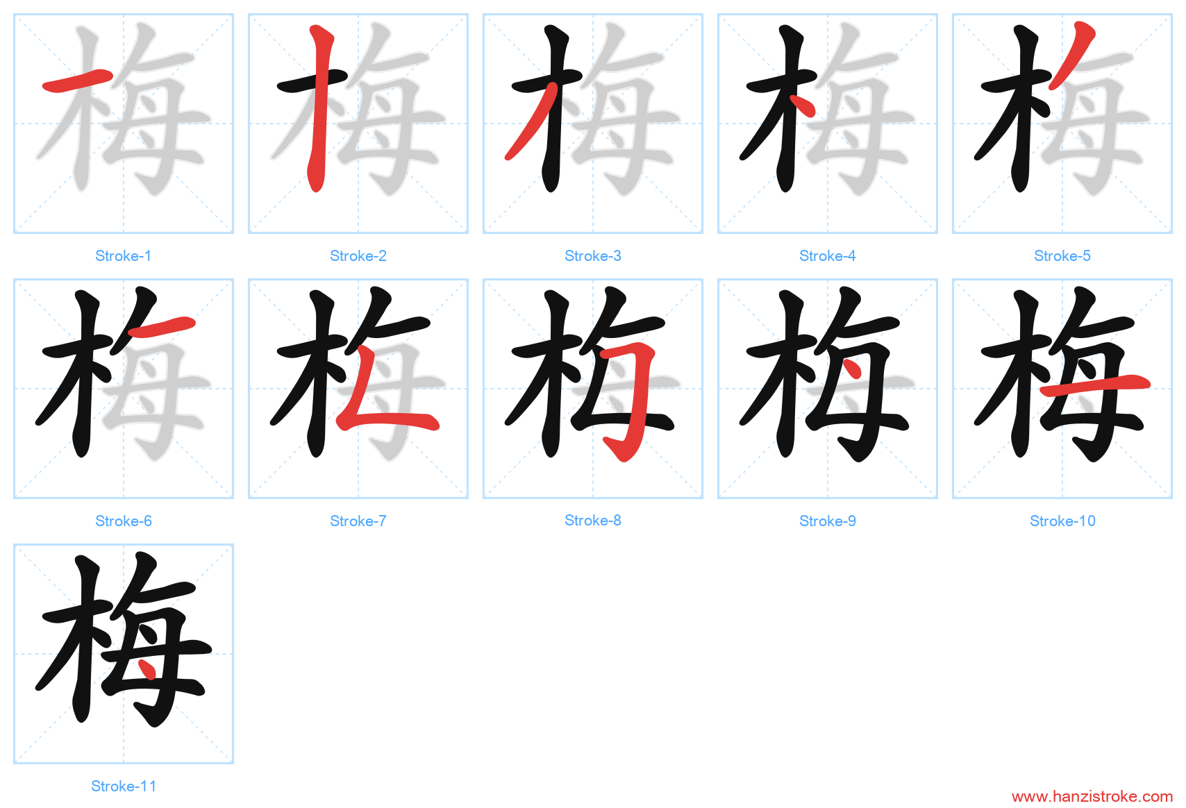 梅 stroke order diagram