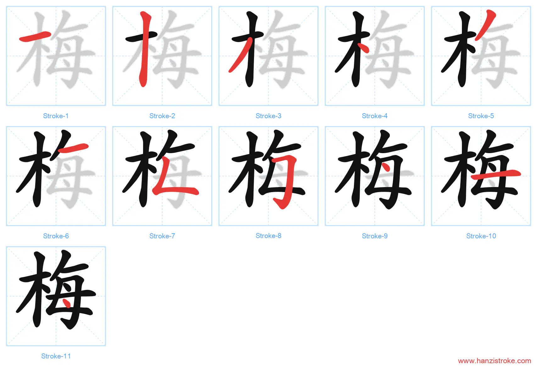 梅 stroke order diagram