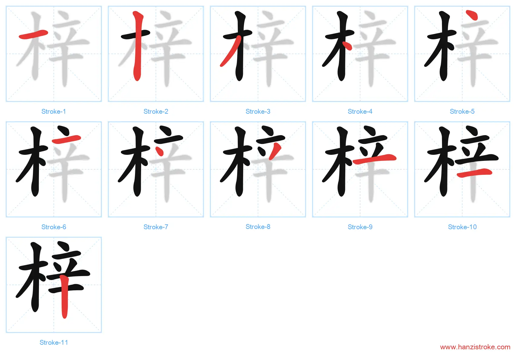 梓 stroke order diagram