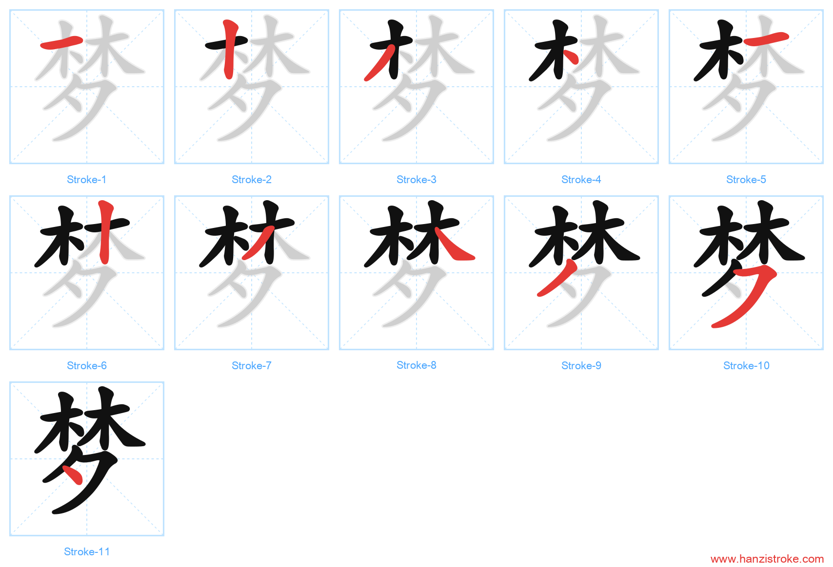 梦 stroke order diagram
