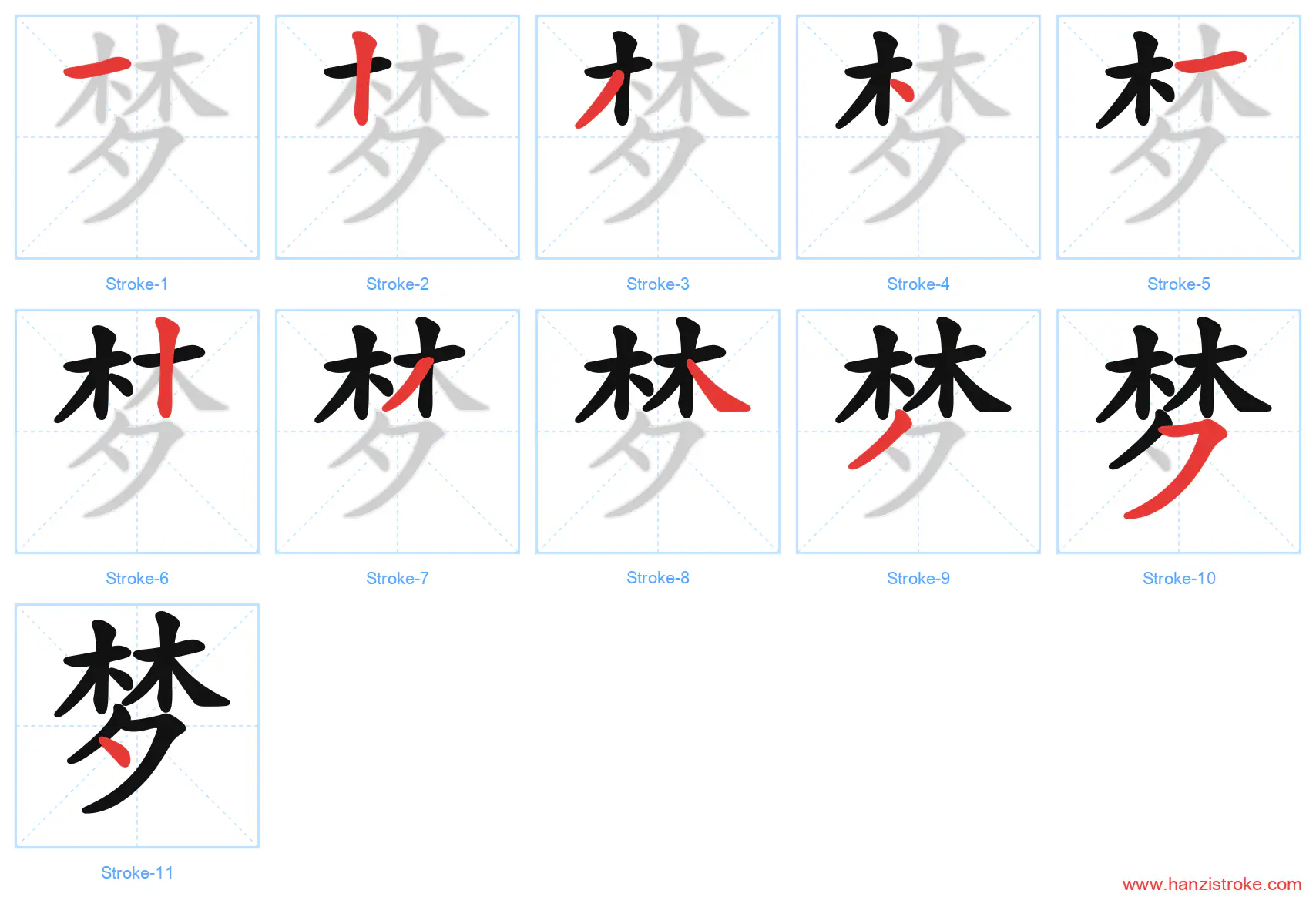 梦 stroke order diagram