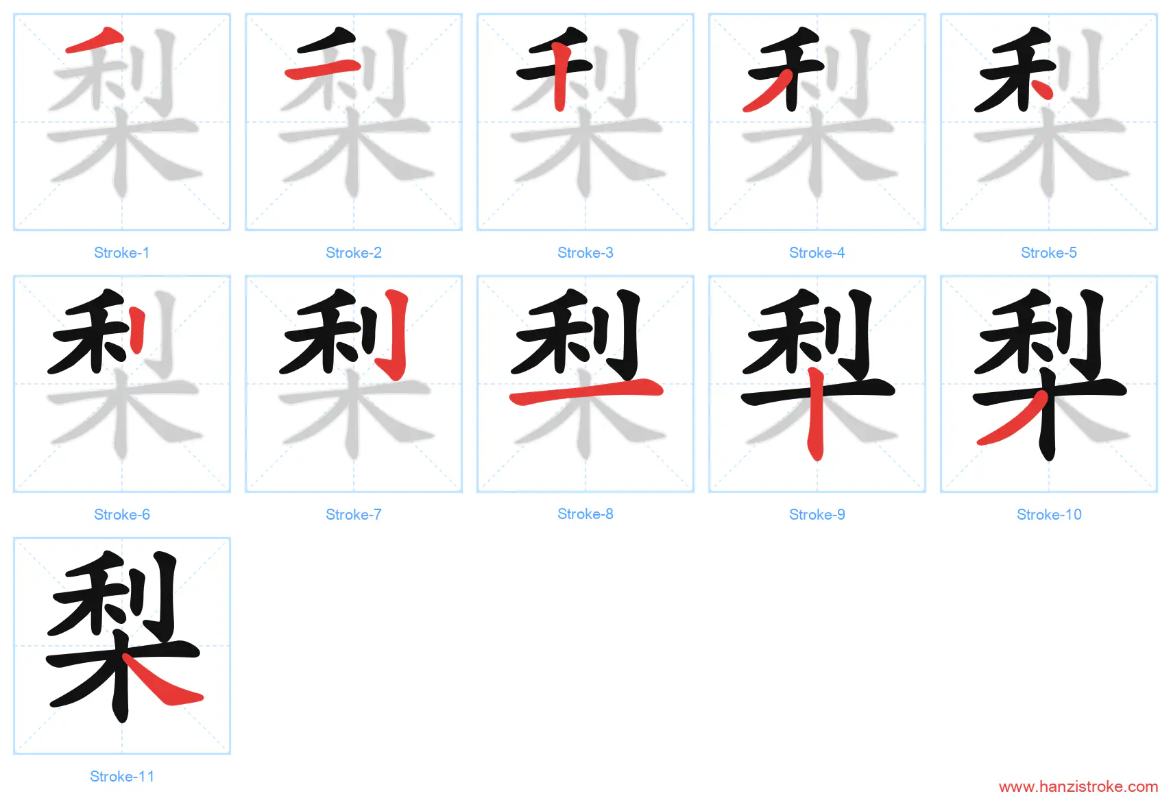 梨 stroke order diagram