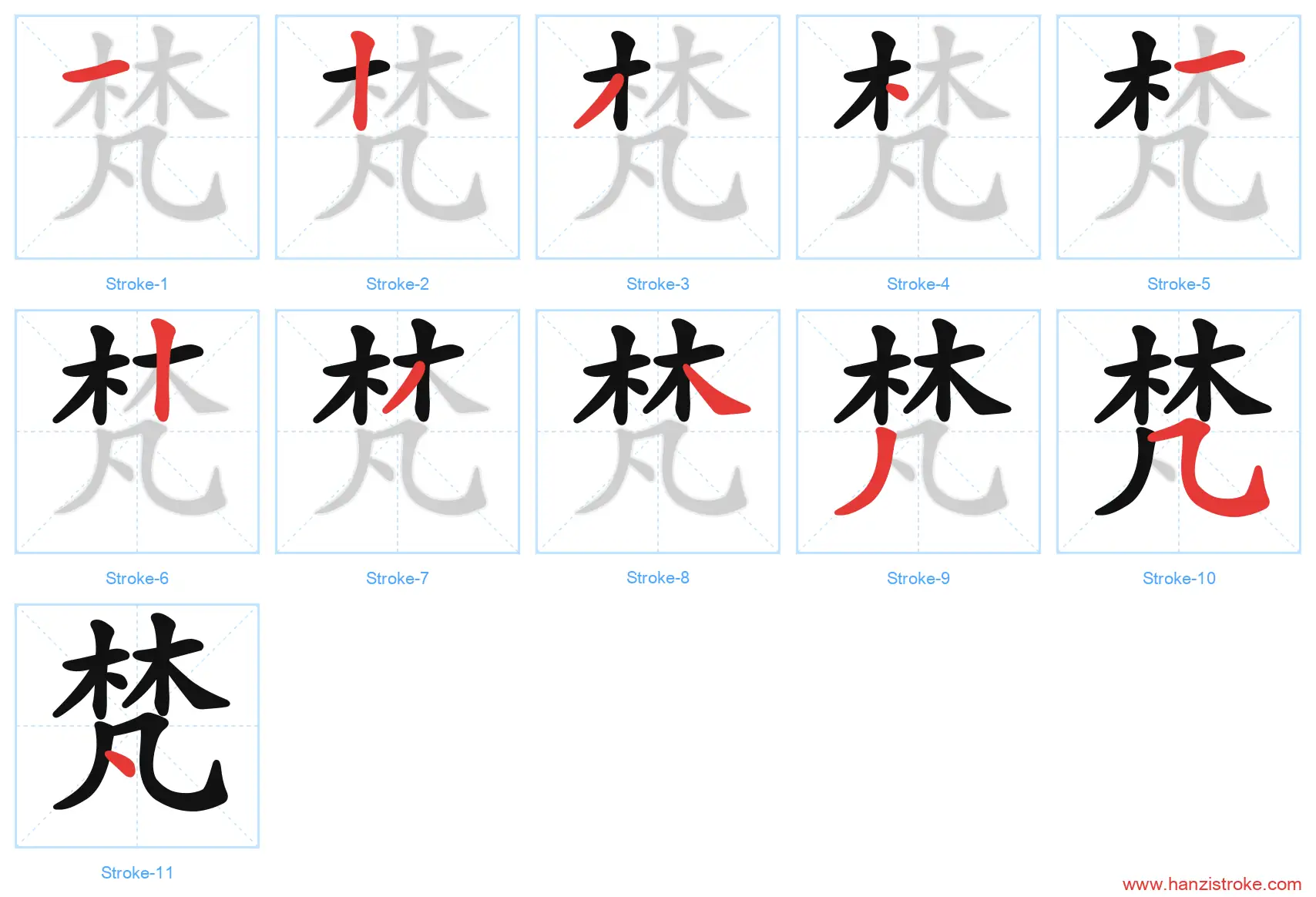 梵 stroke order diagram