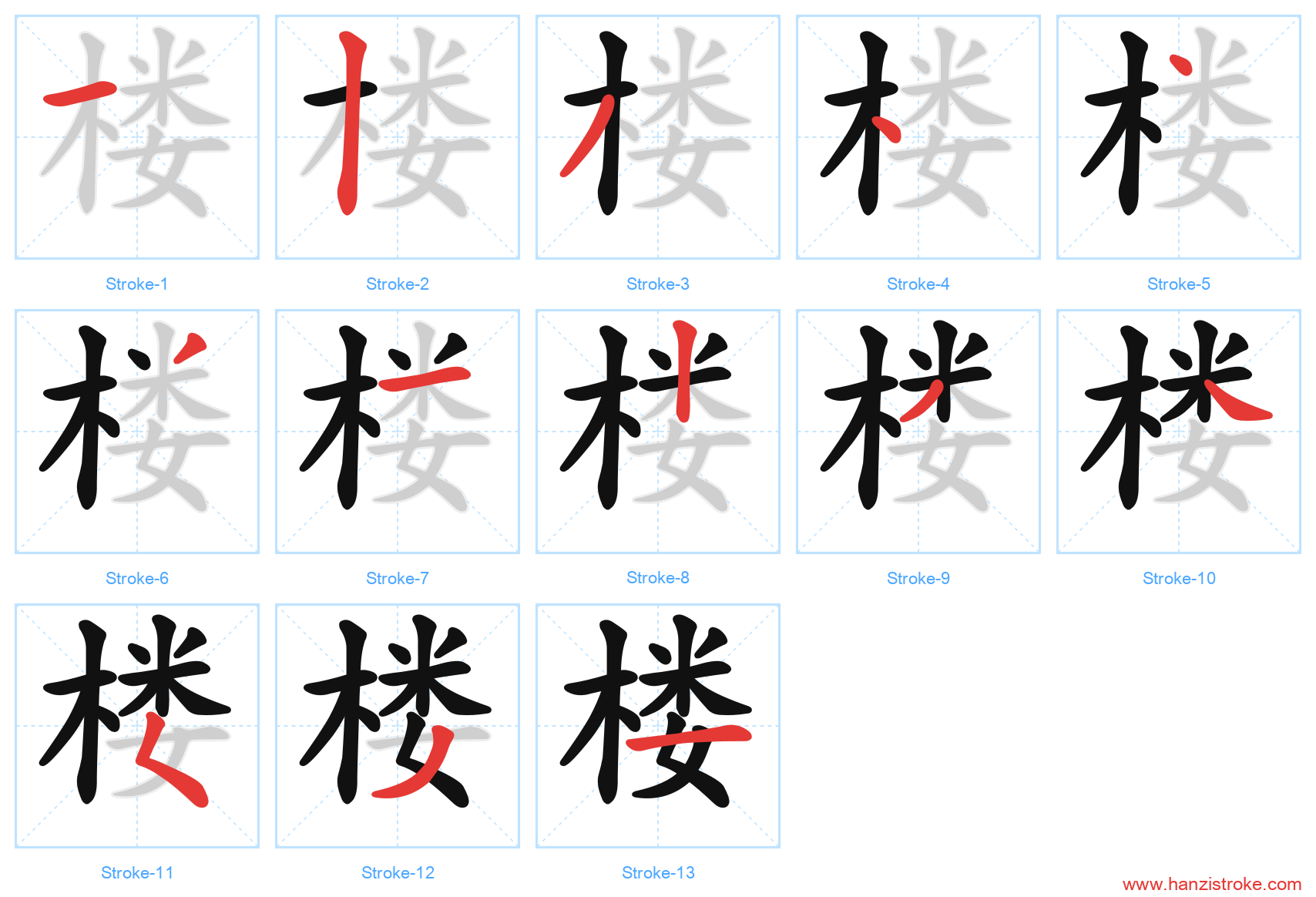楼 stroke order diagram