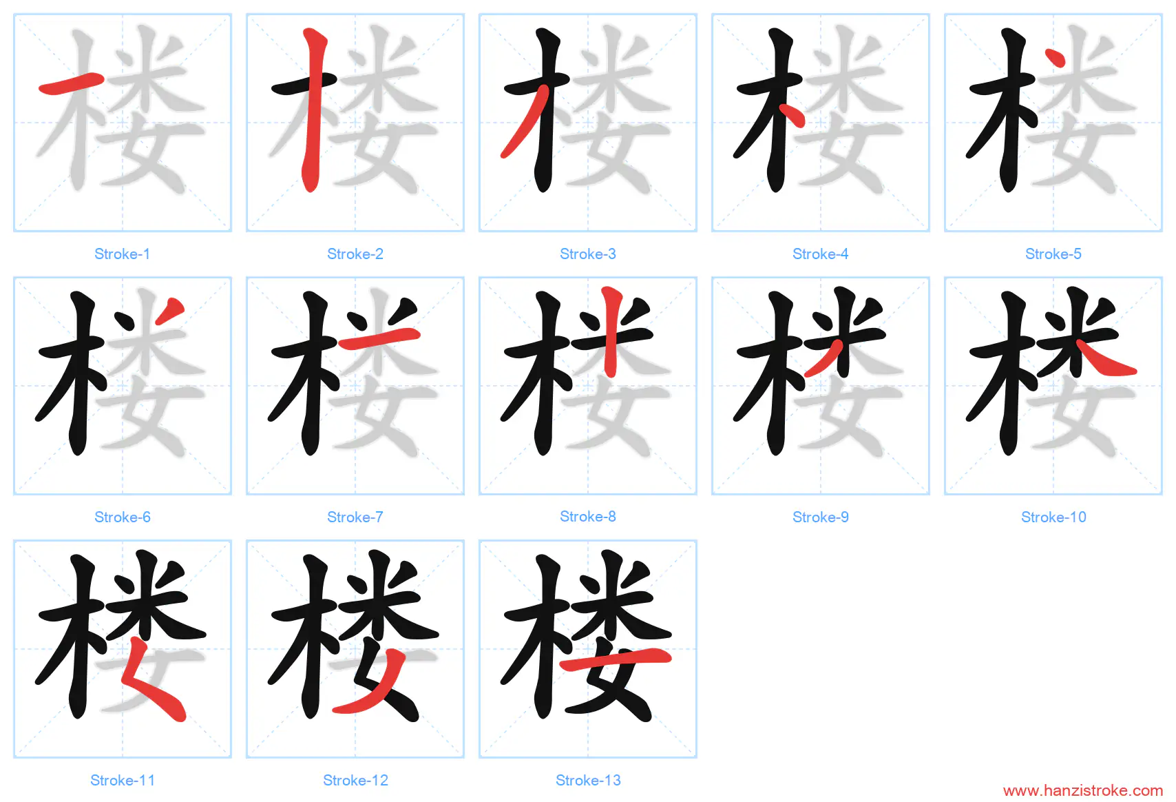 楼 stroke order diagram