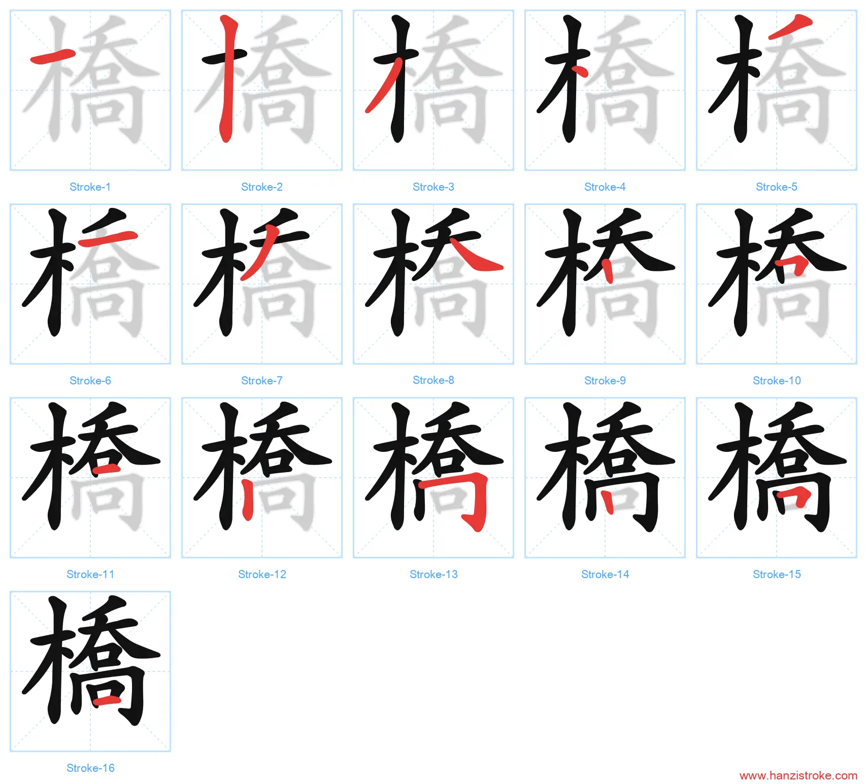 橋 traditional stroke order diagram