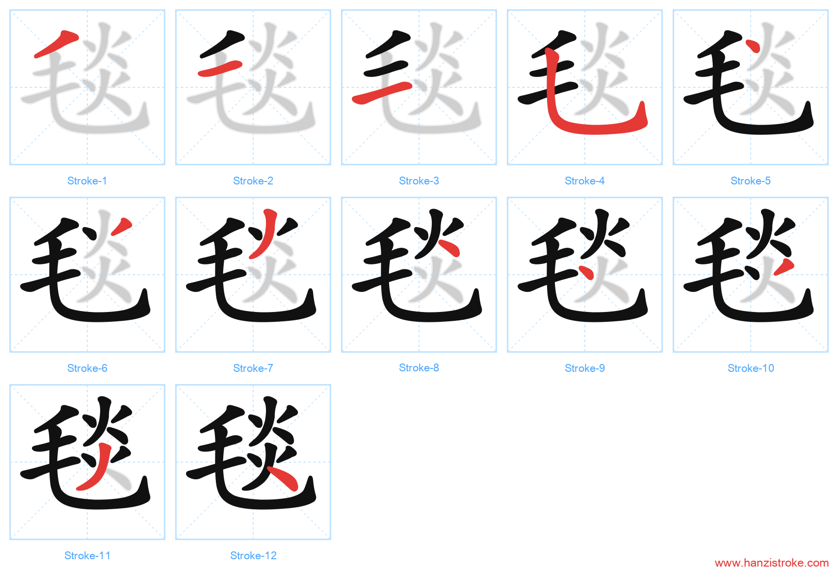 毯 stroke order diagram