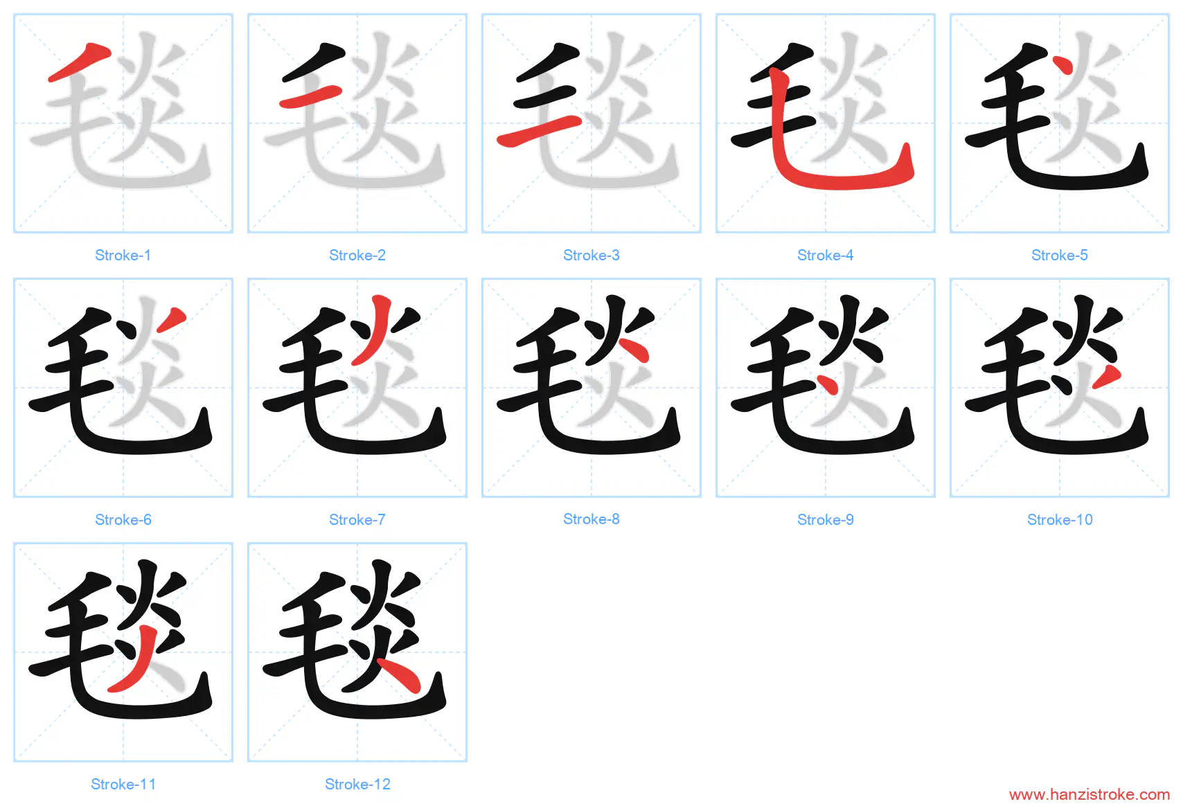 毯 stroke order diagram