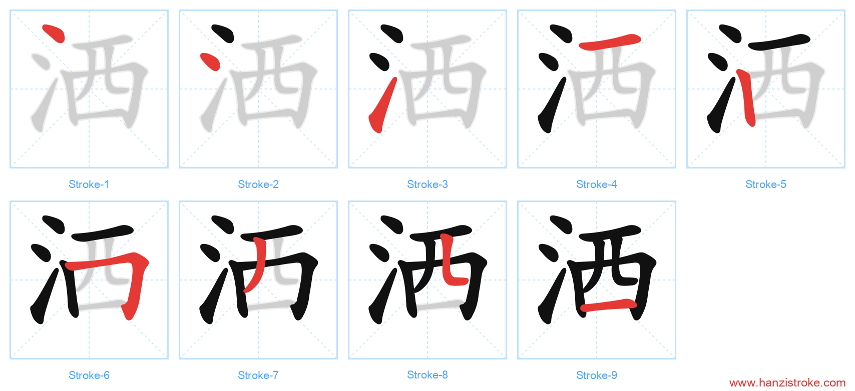 洒 stroke order diagram
