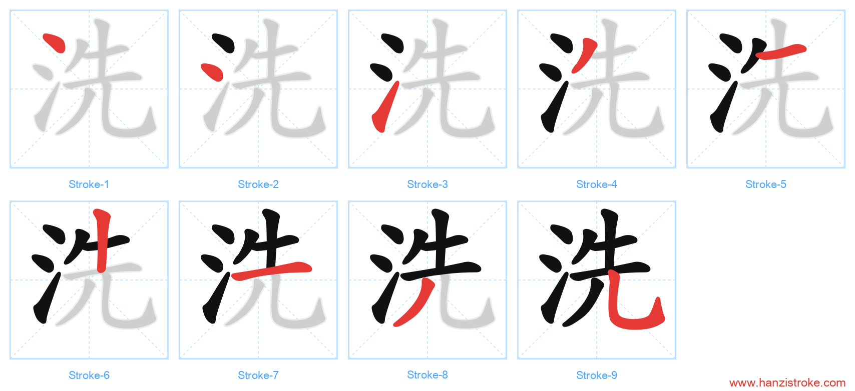 洗 stroke order diagram