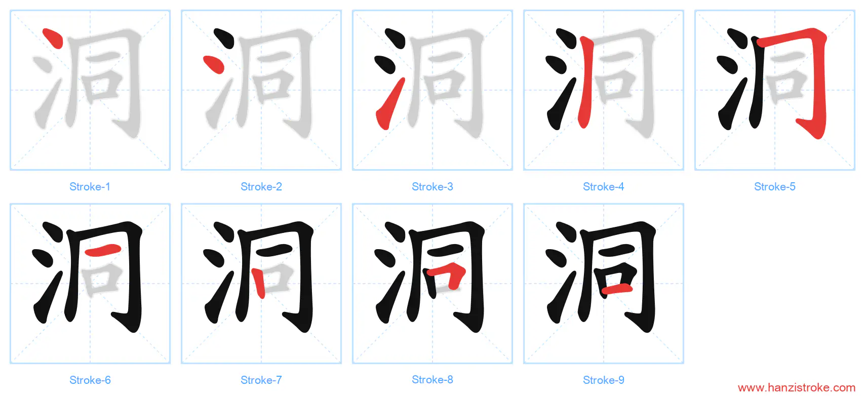 洞 stroke order diagram