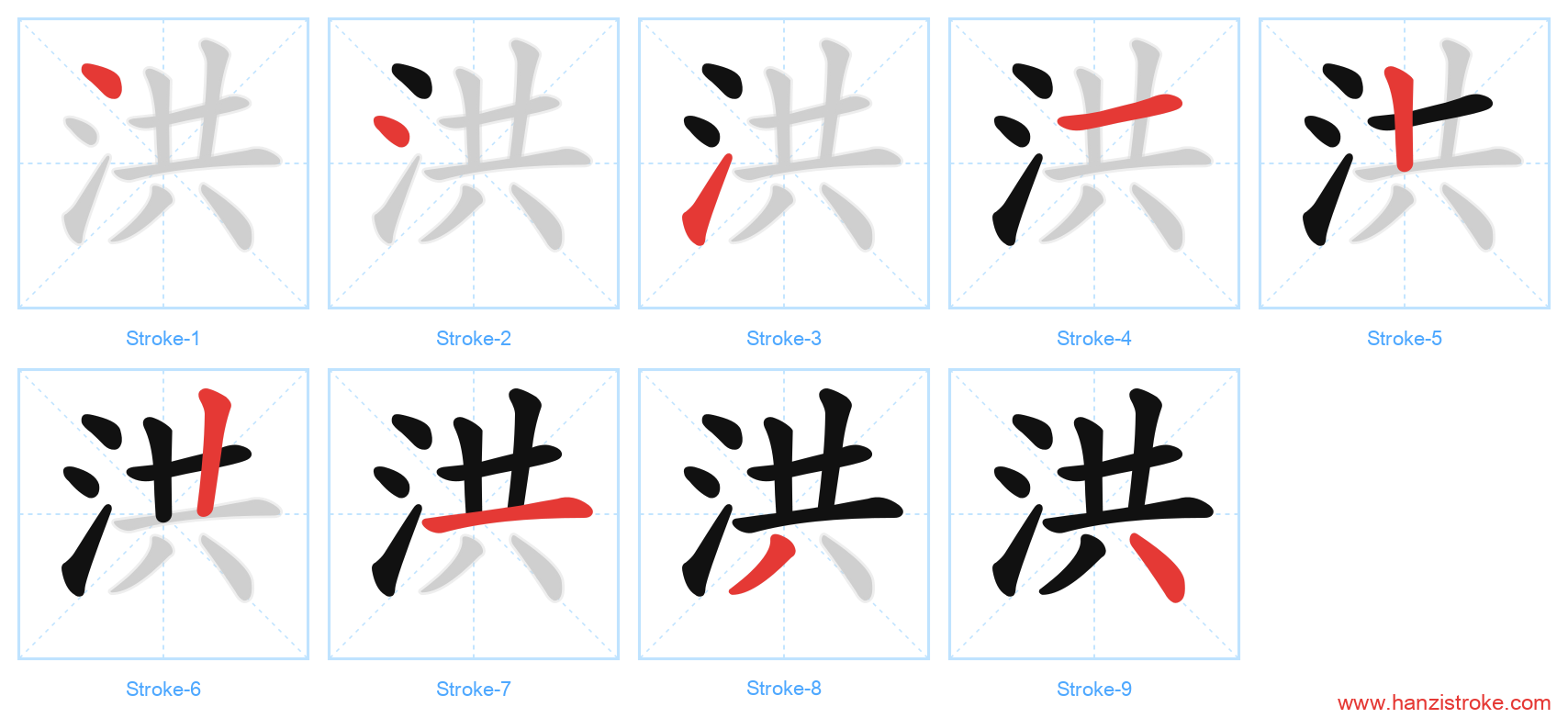 洪 stroke order diagram