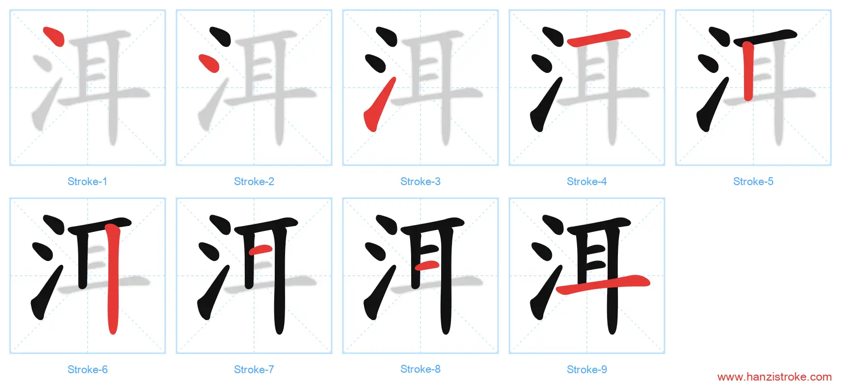 洱 stroke order diagram