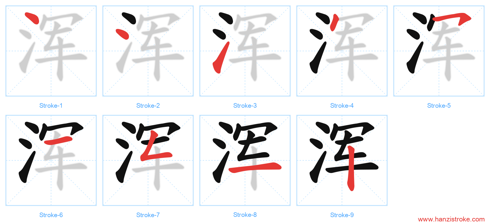 浑 stroke order diagram