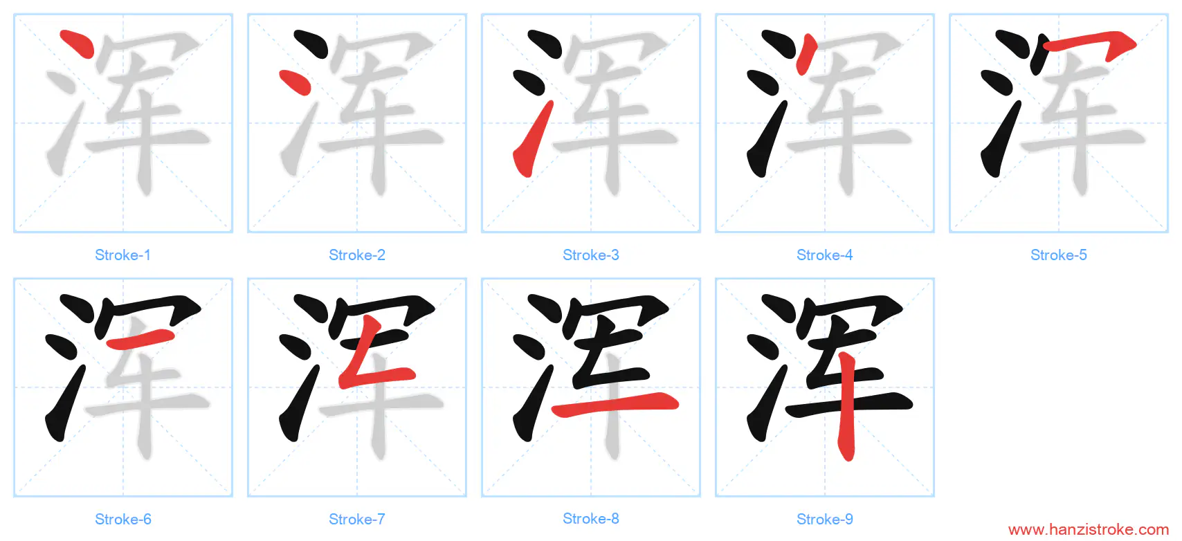 浑 stroke order diagram