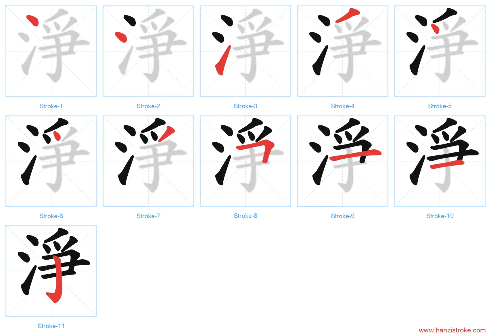 淨 traditional stroke order diagram