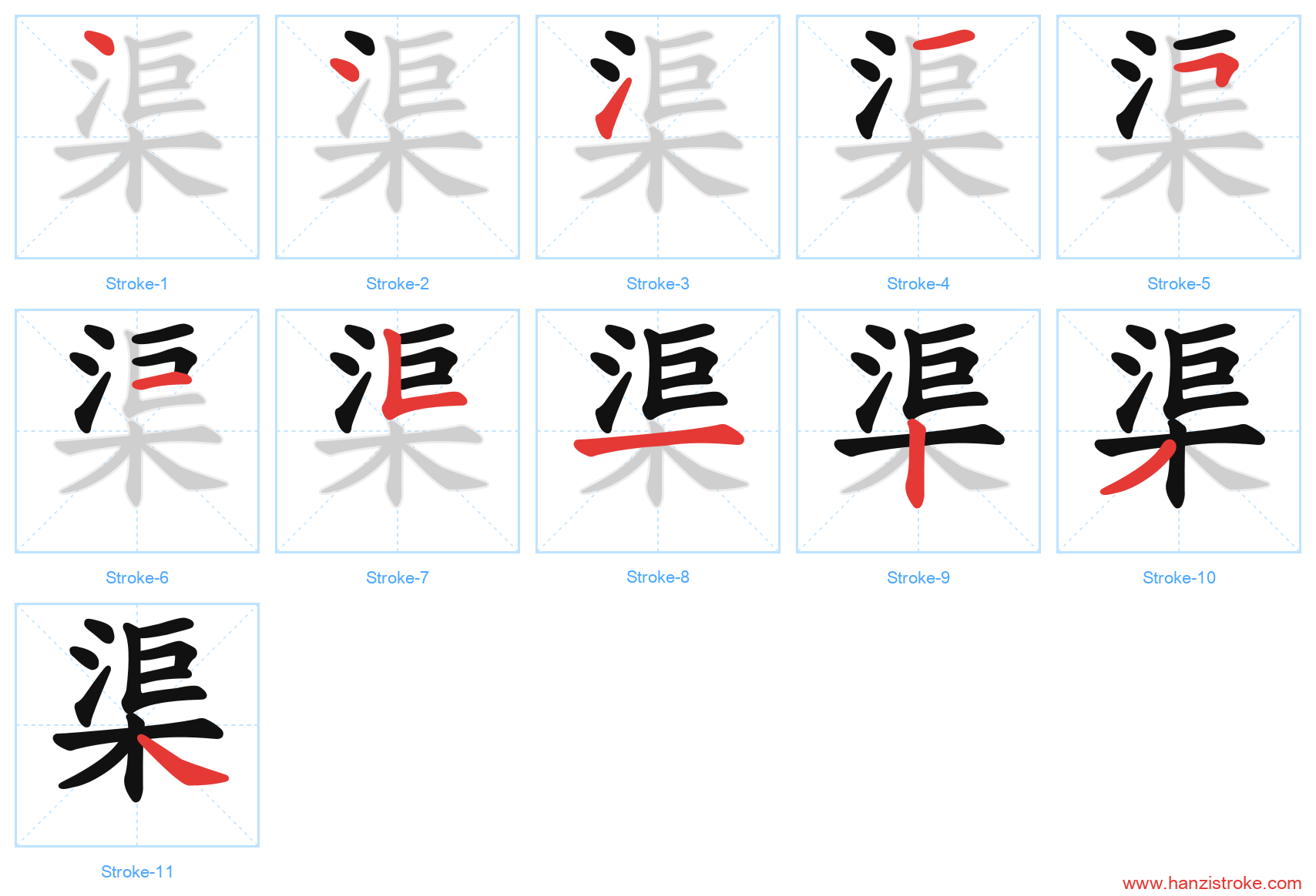 渠 stroke order diagram