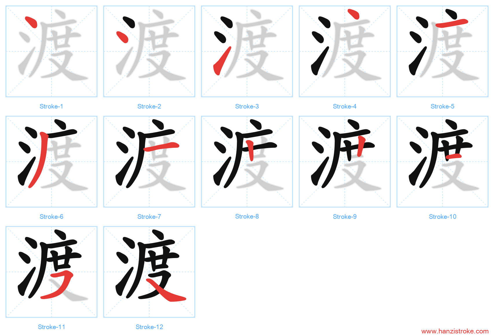 渡 stroke order diagram