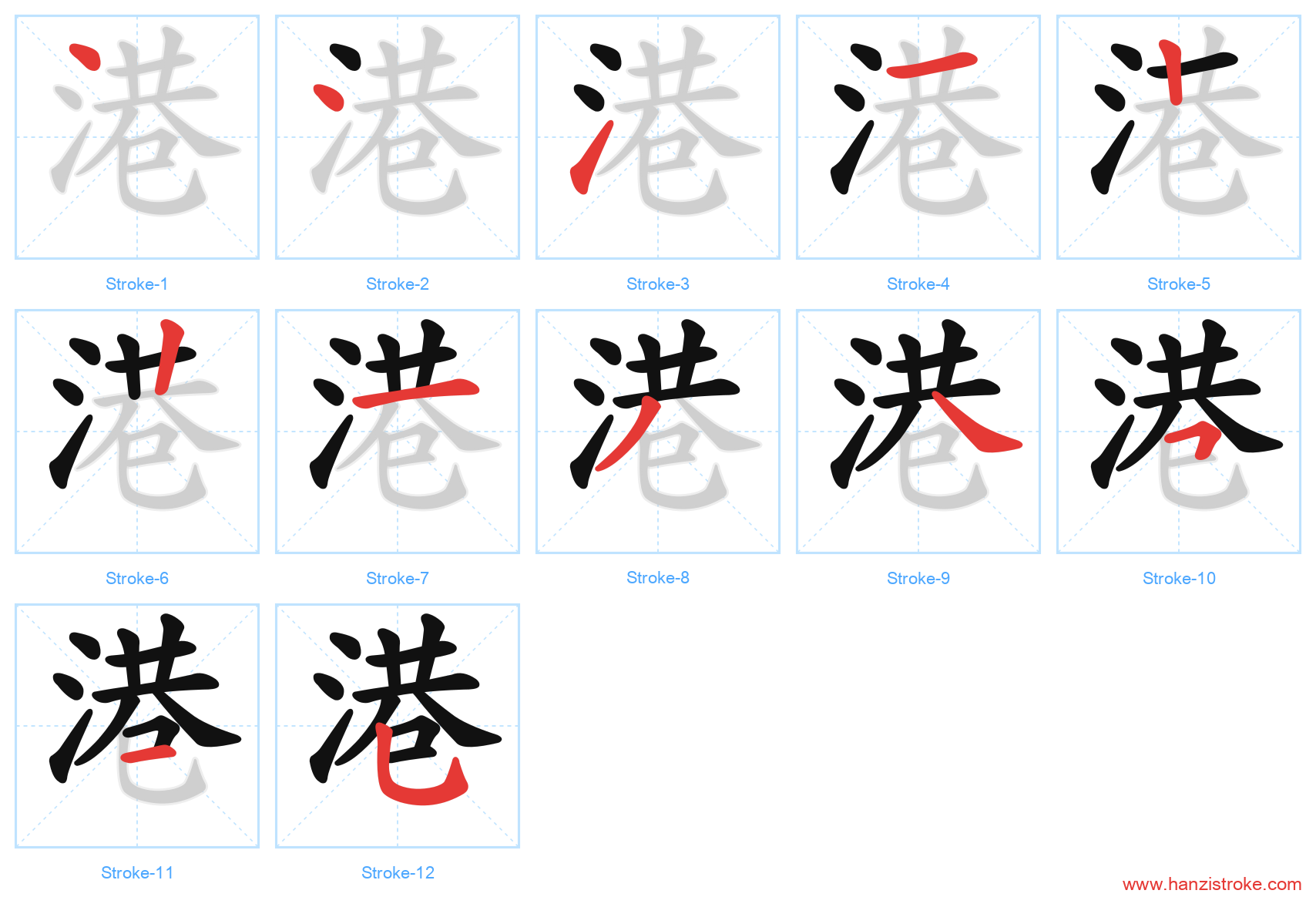 港 stroke order diagram