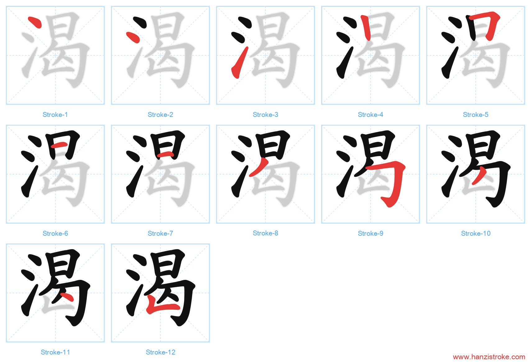 渴 stroke order diagram