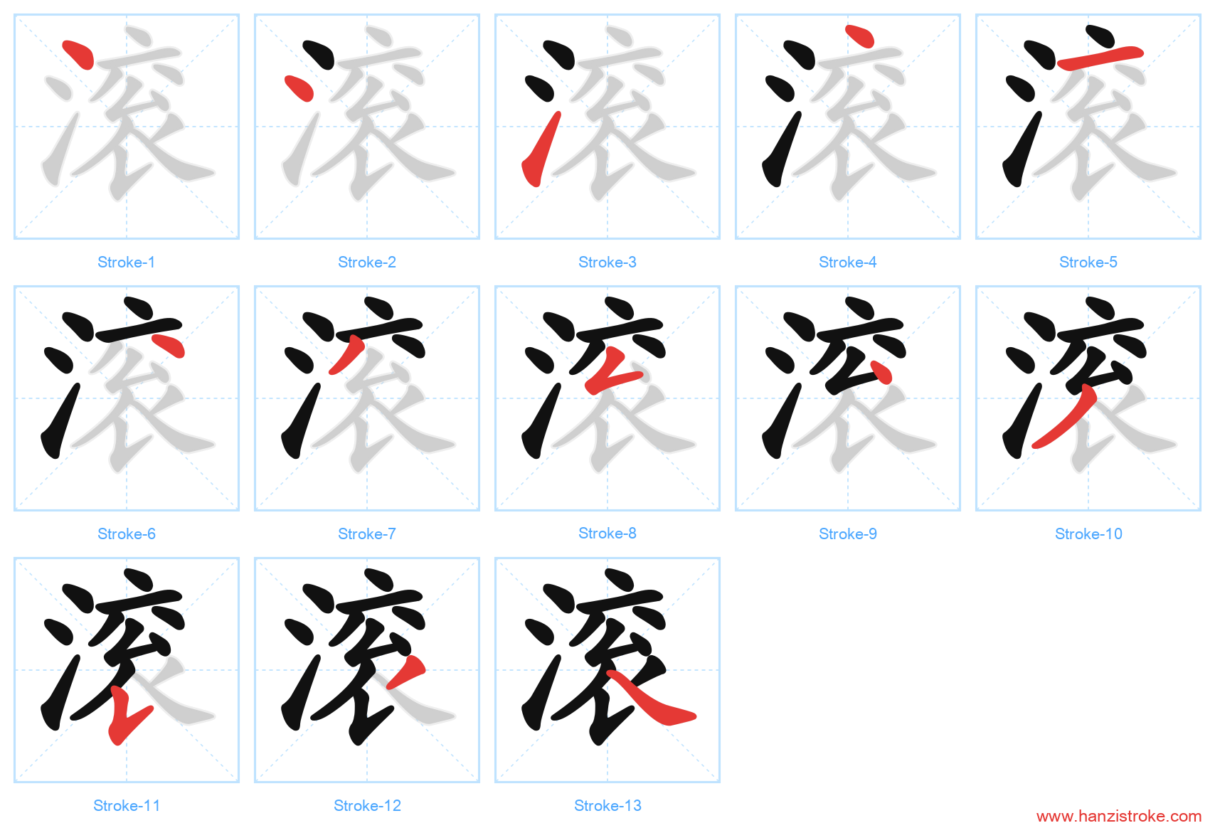滚 stroke order diagram