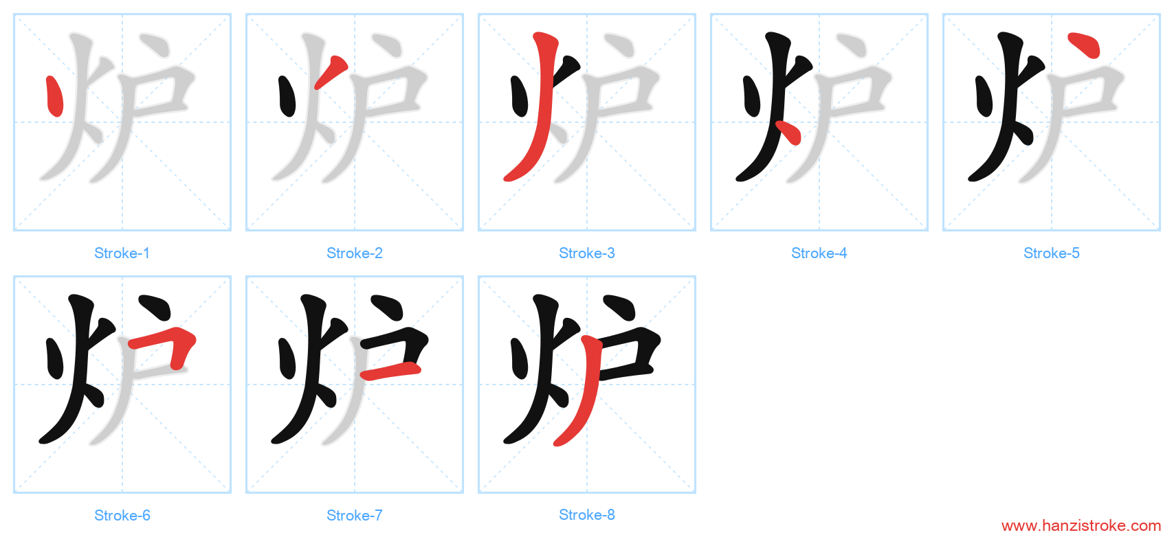 炉 stroke order diagram