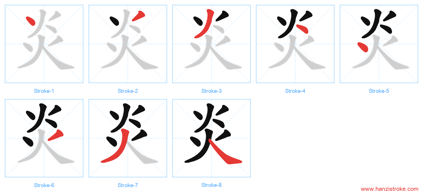 炎 stroke order diagram