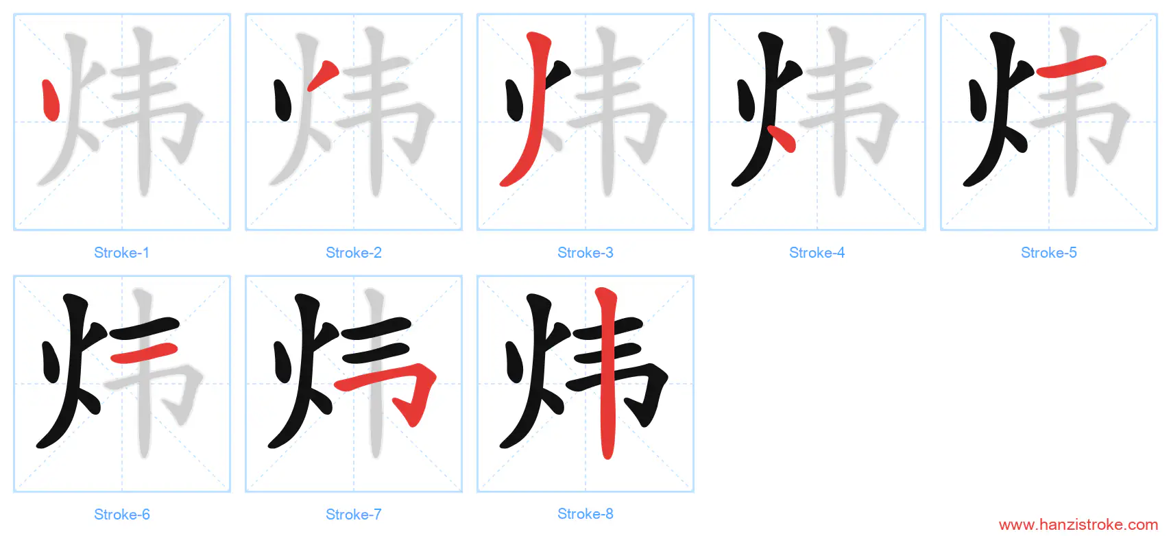 炜 stroke order diagram