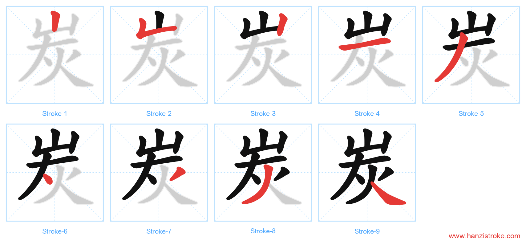 炭 stroke order diagram