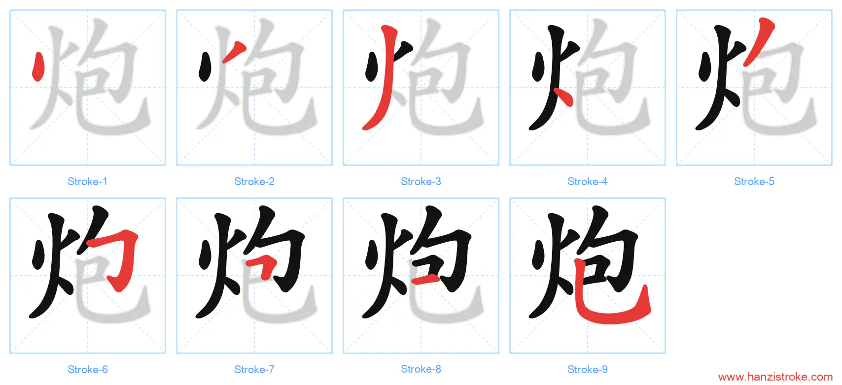 炮 stroke order diagram
