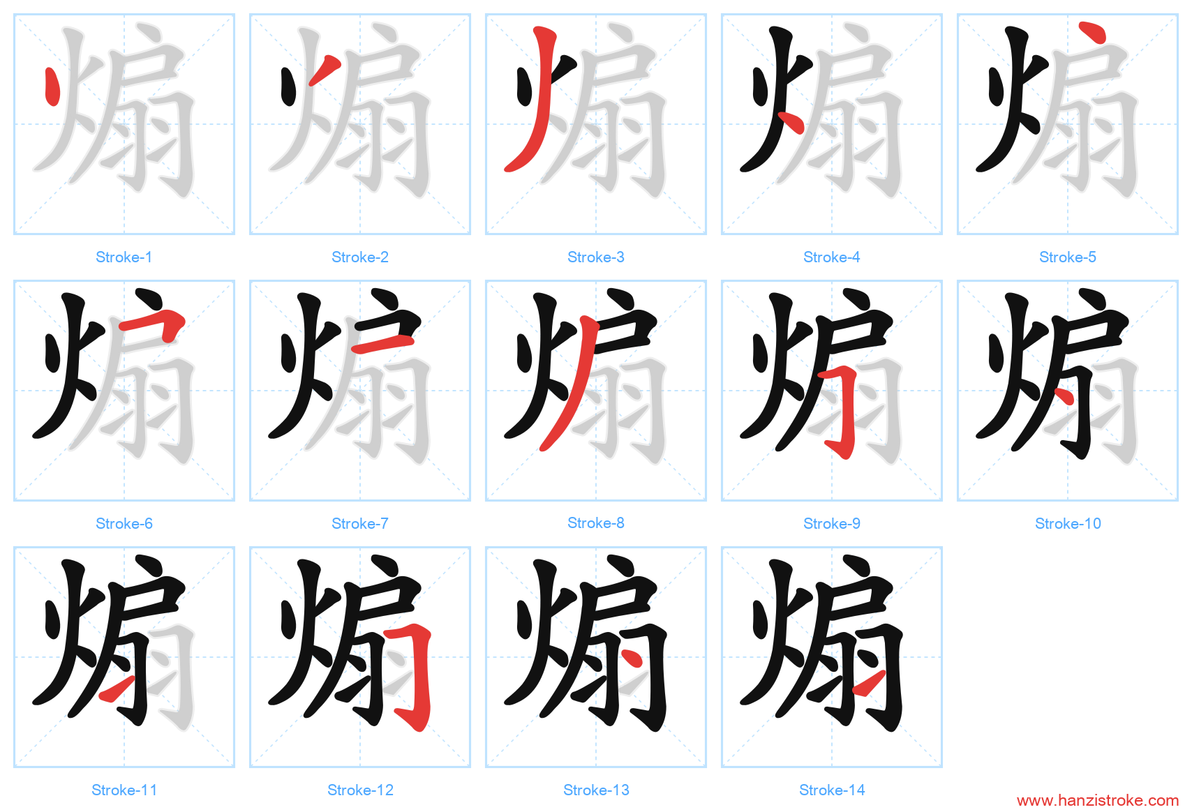 煽 stroke order diagram