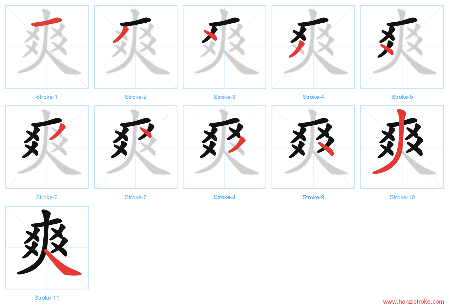 爽 stroke order diagram