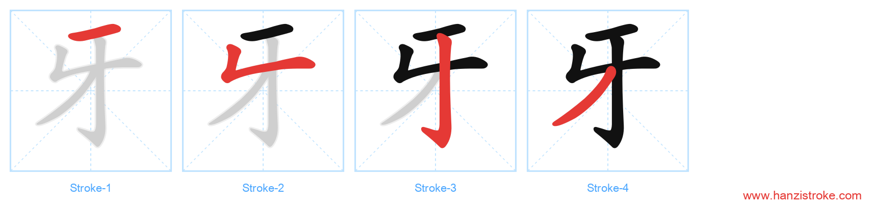 牙 stroke order diagram