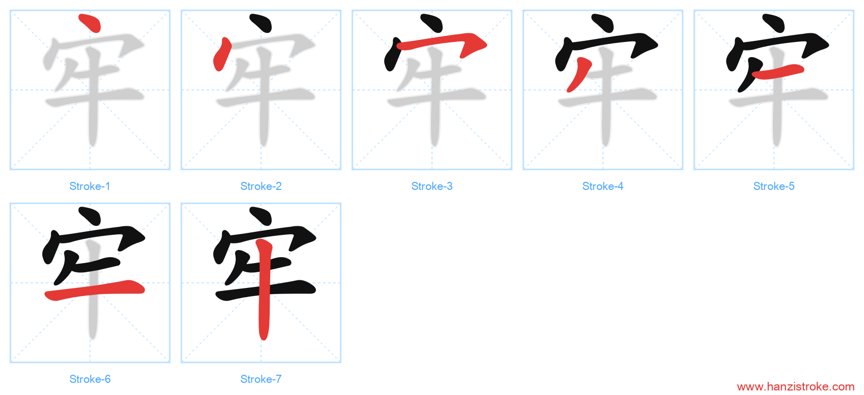 牢 stroke order diagram