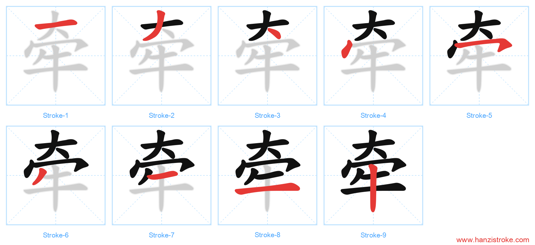 牵 stroke order diagram