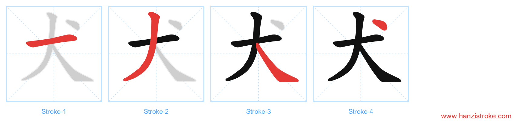 犬 stroke order diagram