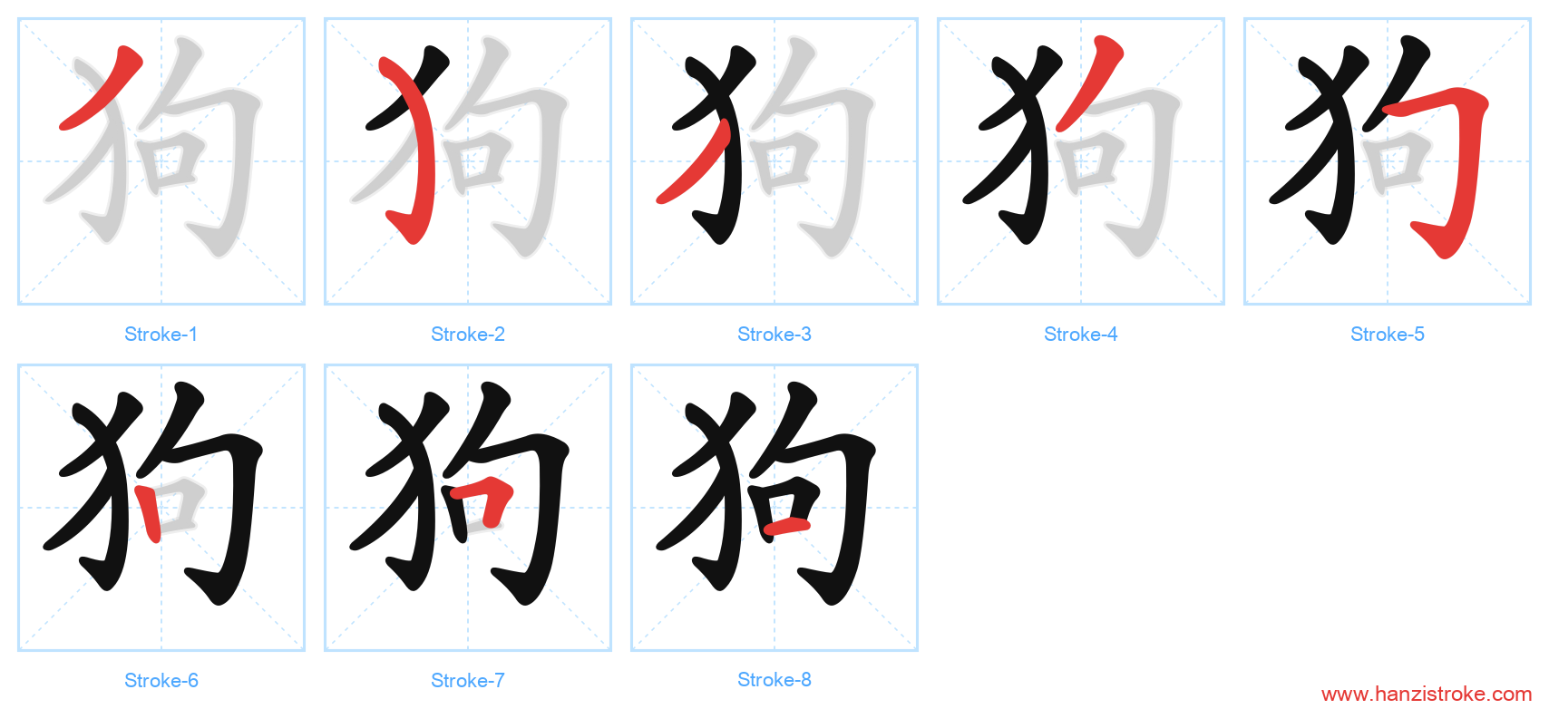 狗 stroke order diagram
