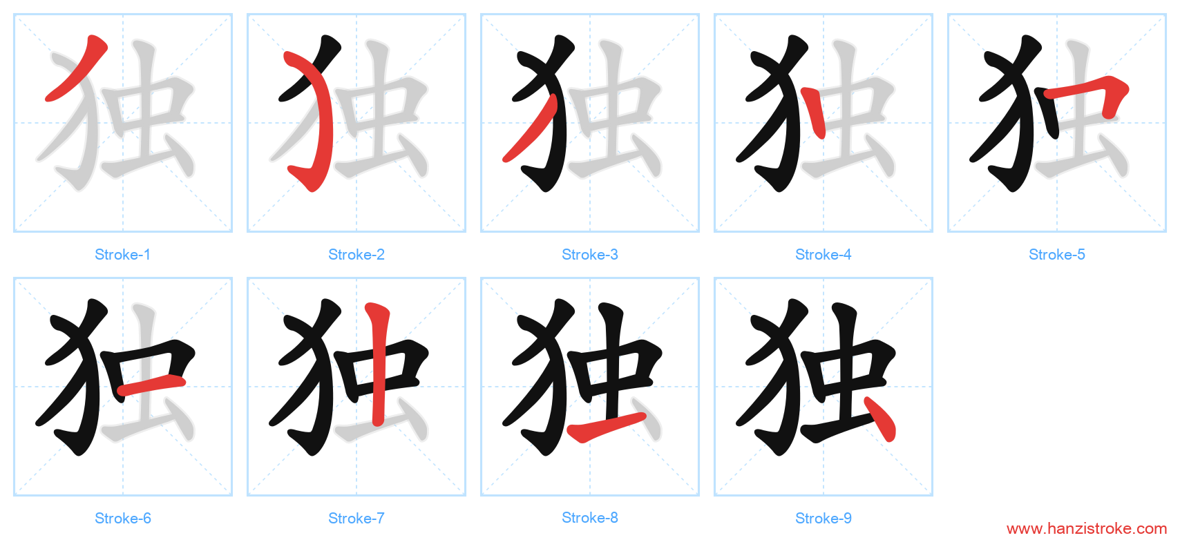 独 stroke order diagram